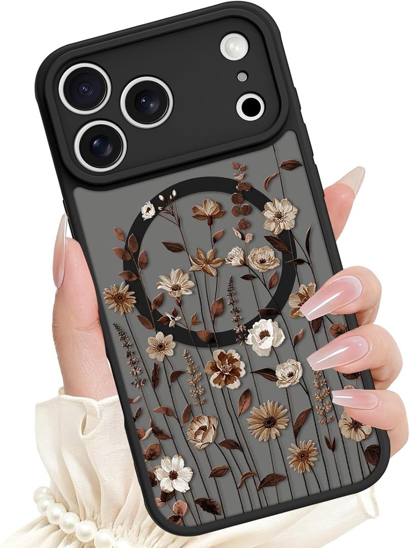 SAKUULO Floral Case for iPhone 17 Pro 6.3inch,[Compatible with Magsafe] Cute Flower Pattern Case for Women Girls Soft TPU Bumper Translucent Magnetic Slim Protective Cover - Wildflowers