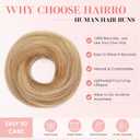Hairro Messy Bun Hair Piece Human Hair, 100% Real Ponytail Scrunchies Natural Curly Chignon Fluffy Donut Updo, Hairpiece with Elastic Rubber Band for Women, 2 Count Golden Brown Mix Bleach Blonde
