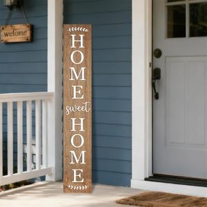 Home sweet home wooden porch sign Vertical hanging decorations Welcome sign front door standing Decorative sign 47x7.8Inch Plaques for Outside Yard Decor (Brown)