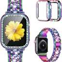 Mesime Compatible for Apple Watch Band with Screen Protector Case, Jewelry Replacement Bands 46mm 45mm 44mm 42mm 41mm 40 mm 38mm 2 Pack Protective Cover for iWatch Series 10/9/8/7/6/5/4/3/2/1/SE Women (Colorful)
