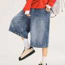 EMMIOL Machine Wash Y2K Jorts Women Wide Leg Baggy Long Jean Shorts Loose Fit Grunge Bermuda Denim Shorts, size 6