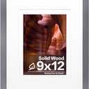 Egofine 9x12 Picture Frame Made of Solid Wood Covered by Plexiglass, Wood Frame for Pictures 5x7/6x8 with Mat or 9x12 without Mat, Tabletop and Wall Mounting Display, Dark Grey