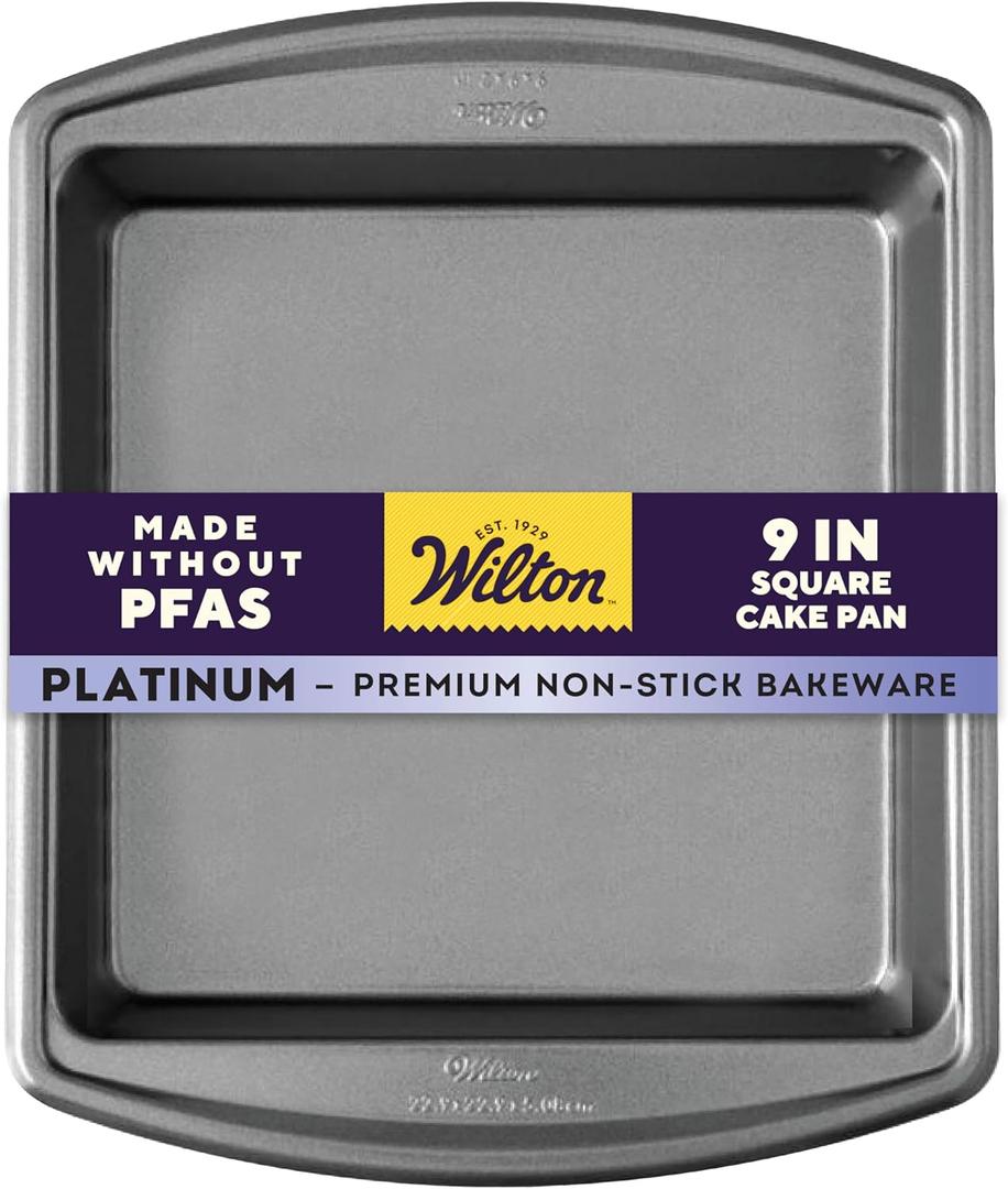 Wilton Platinum Non-Stick 9 x 9 Inch Square Brownie Cake Pan, Stainless Steel Bakeware, Made without PFAS (Standard)