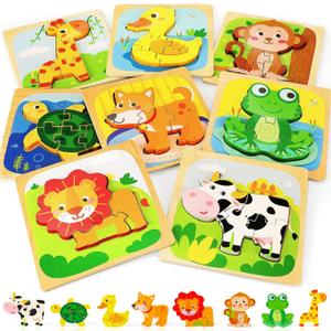 TOY Life Wooden Toddler Puzzles for 1-3, Montessori Toys for 1 2 3 Year Old, Animals Puzzles for Toddlers 2-4, Kids Wood Puzzle Educational Toy for Baby 12-18, Best Learning Toy Gifts for Boys Girls