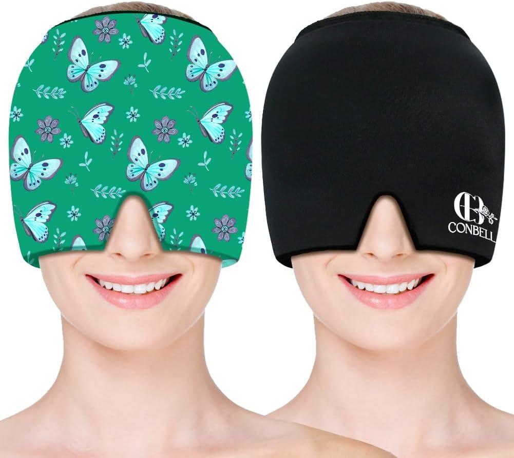 Migraine Relief Cap, Soothing Headache Ice Face Mask Products, Hot and Cold Therapy, Migraine Headache Relief Cap for Migraine, Sinus, Puffy Eyes, Tension, Stress and Hangover (Black+Green)