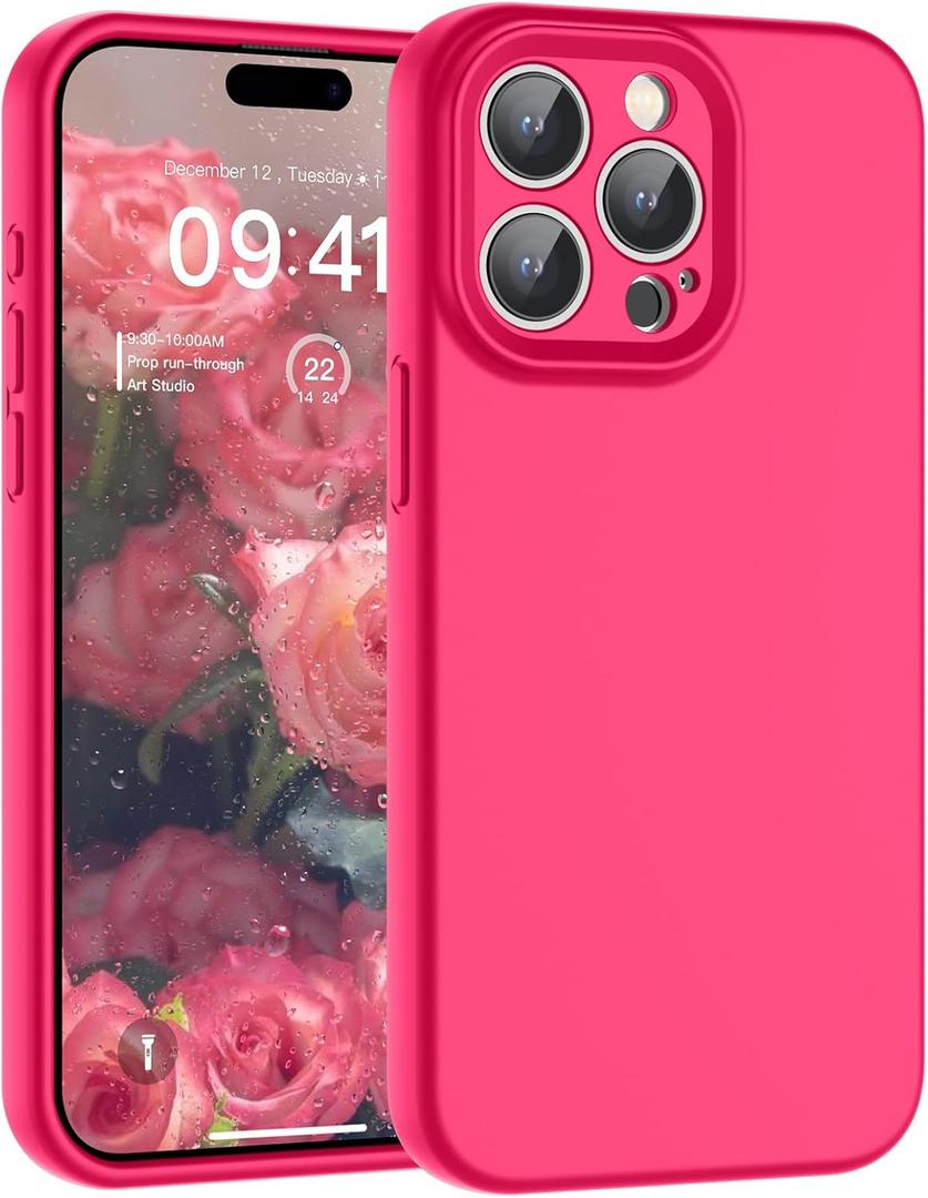 SUPFINE Designed for iPhone 15 Pro Max Case,Premium Liquid Silicone with [Soft Anti-Scratch Microfiber Lining][Upgraded Camera Protection] Slim Shockproof Phone Case for Men Women Girls, Hot Pink