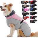 IECOii Dog Coat for Large Dogs, Reflective & Adjustable Turtleneck Jacket with Buckle, Thermal Fleece Lined Dog Snowsuit for Cold Weather - Soft Dogs Winter Coat Windproof Warm Vest, Pink, L