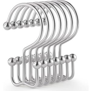 Goowin Shower Curtain Hooks, 12 Pcs Shower Curtain Rings, Durable Rust Proof Silver Shower Curtain Hooks, Shower Rings for Curtain, Double Glide Shower Hooks for Shower Curtain Rods, Chrome (Classic - 12 Pack)