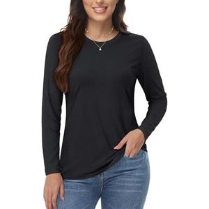 YUCOLEN Women's Cotton Long Sleeve Shirts Crew Neck T-Shirts Soft Casual Breathable Tees Basic Tops XXL