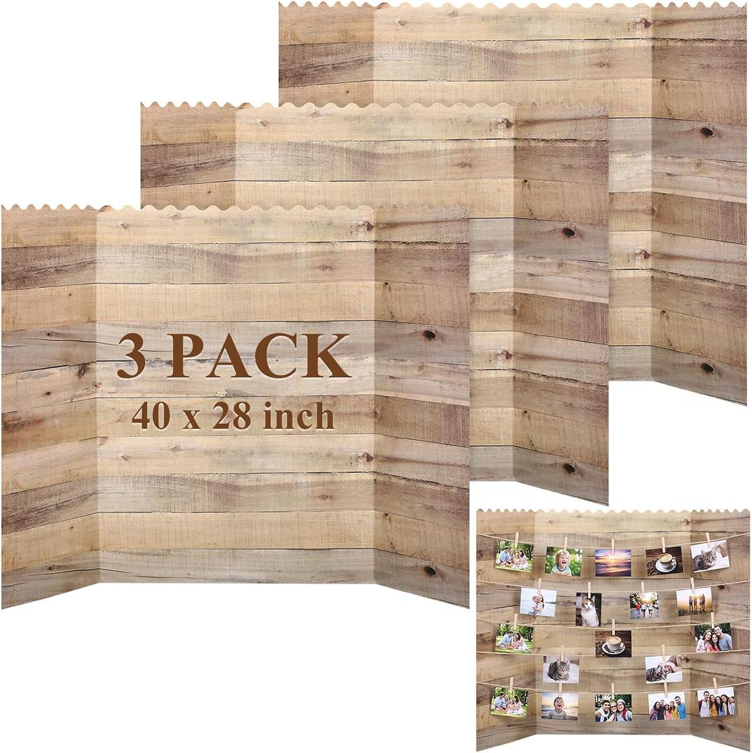 3 Pack Wood Grain Photo Display Board 40 x 28 Inch