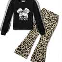 Arshiner Toddler Girls 2 Piece Outfits Fall Clothes Knit Tulle Puff Sleeves Top and Flare Pants Set for Girl 2-8Y (Black)