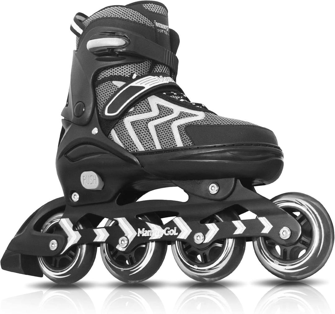 MammyGol Inline Skates for Adults Kids, Adjustable Aggressive Durable Roller Skates with Giant Wheels, High Performance Skates for Men Women Boys Girls (Adult (9-12M/10-13W), Black)