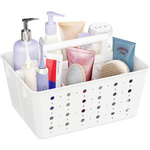 Lifewit Portable Shower Caddy with Handle, 1 Pcs Plastic Shower Caddy Dorm with Holes, Clean Organizer Basket for Bathroom, College, Dorm Room Essentials, White