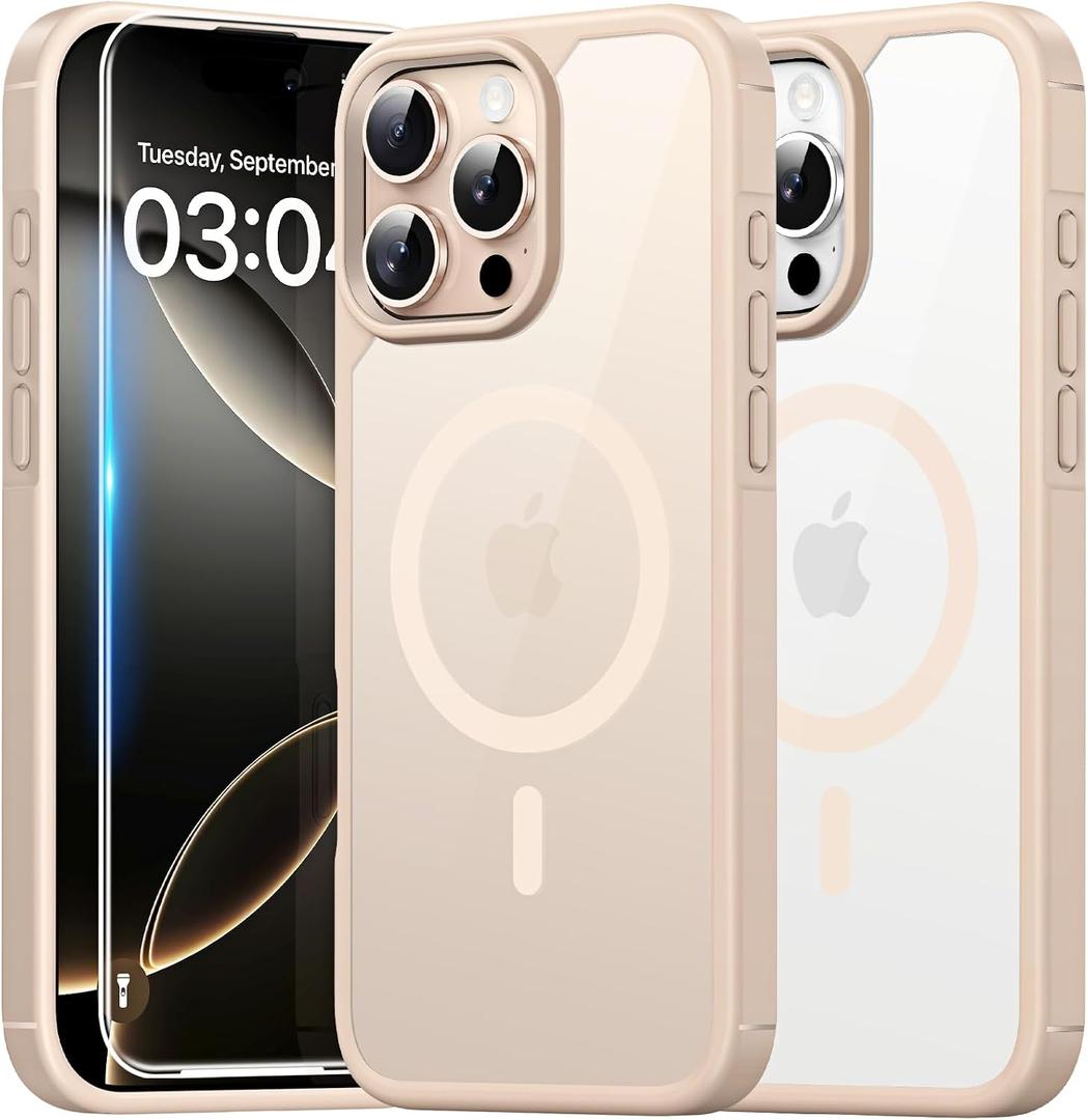 TAURI for iPhone 16 Pro Case, Compatible with MagSafe [Not-Yellowing] with Screen Protectors, Military-Grade Protection, Slim Magnetic Case for 16 Pro 6.3", Desert