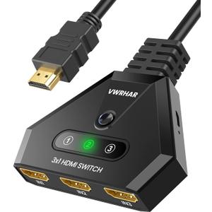 HDMI Switch 4K HDMI Splitter, Automatic HDMI Switch 3 in 1 Out with Pigtail HDMI Cable, 3 Ports HDMI Switcher Support HDCP 2.2 Full HD 4K 1080P 3D for Fire Stick Apple TV PS5 PS4 Xbox PC