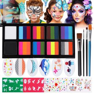 Janolia Face Painting Kit for Kids, Rainbow Face Paint Kit, Water Activated Face Paint, Macaron Color Split Cake Body Paint, Ideal Facepaint Makeup Kit for Kids Party Halloween Carnival Easter