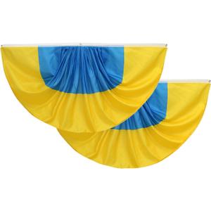 2 Pcs Ukraine Fan Flag,Ukrainians Pleated Fan Flag Bunting 3 x 6 Ft Pleated Banner Indoor/Outdoor/Front Porch Decorations,Country Half Fan Flag Patriotic Holiday Decorations.