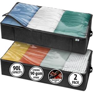 Closet Organizers and Storage - Maximize Space with Under Bed Storage Containers & Clothes Storage - Ideal Closet Organizer, Toy Storage Organizer & Underbed Storage (Black, 2 Pack)