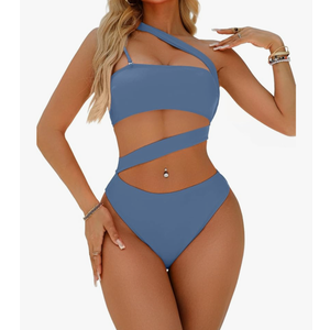 Lilosy Sexy Cutout Tube High Waist Bandeau Bathing One Piecce Swimsuit, Haze Blue, M