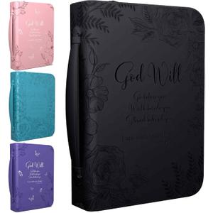 DEHITE Bible Cases for Woman Leather Bible Covers for Women Carrying Bag for Woman Pen Slots Zippered Pocket Premium Faux Leather Holder Christian Floral Accessories, X-Large