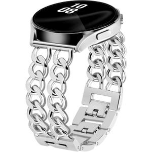 Gold Metal Bracelet Band Women 20mm Adjustable Single Chain Compatible with Samsung Galaxy Watch 7/6/5/4/Active 2/4 Classic/6 Classic/5 Pro/FE 40mm 42mm 43mm 44mm 45mm 46mm 47mm (No Case) (A3 Silver (Only 20mm))