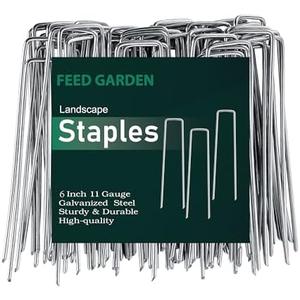 FEED GARDEN 6 Inch 50 Pack Hot-dip Galvanized Landscape Staples Plant Cover Stakes 11 Gauge Tent Stakes Garden Stakes Landscaping Fabric SOD Pins Yard Stakes for Decoration Weed Barrier Fabric