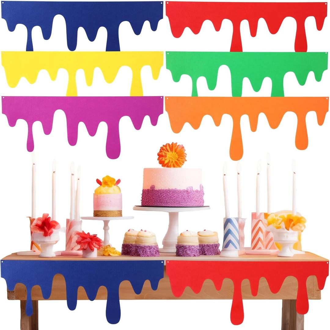 LemonRoad 6 Pack Art Themed Party Table Skirts 40 x 16 Inches Colorful Felt Paint Splatter DIY Decorations for Classroom Bulletin Boards Birthday Party Craft Supplies(Multicolored,Classic Style)