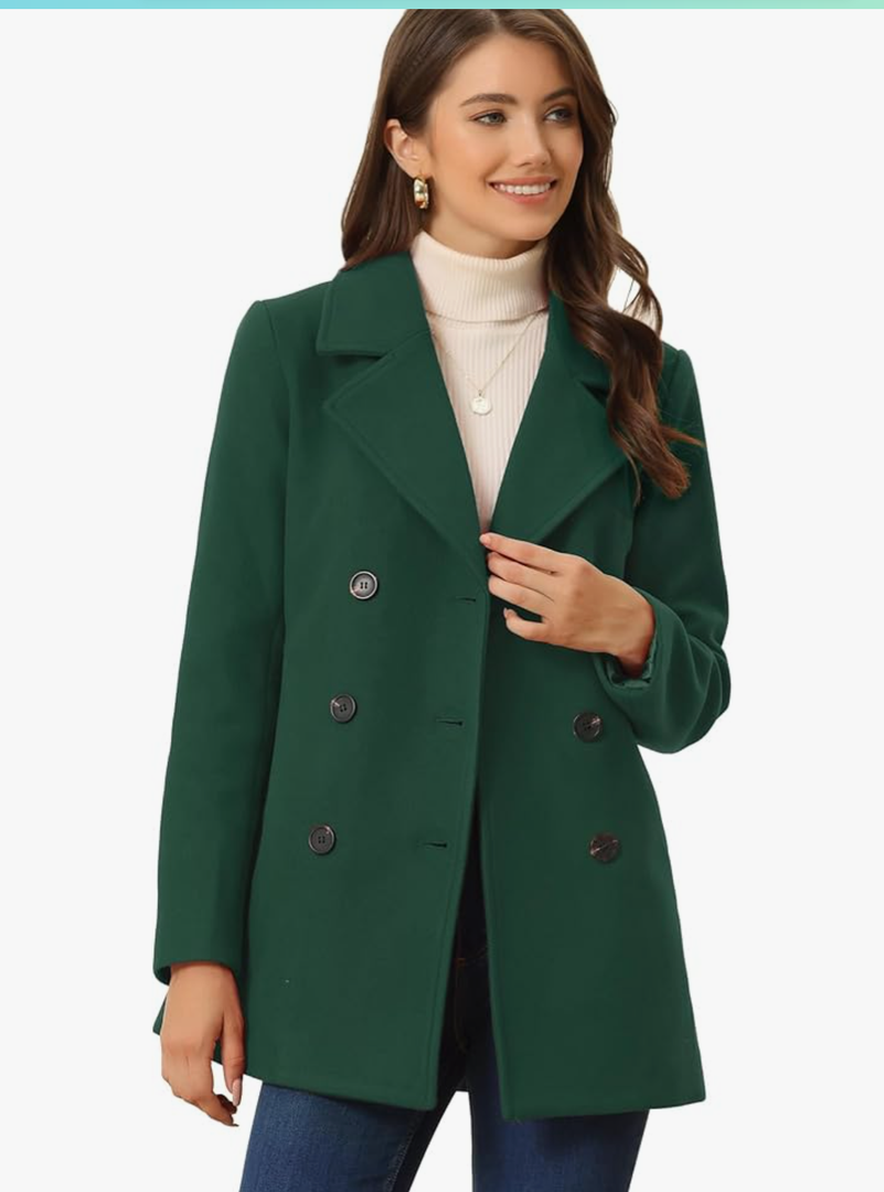 CHOUYATOU Women's Long Sleeves Double Breasted Button Winter Outerwear Pea Coat, Size  L