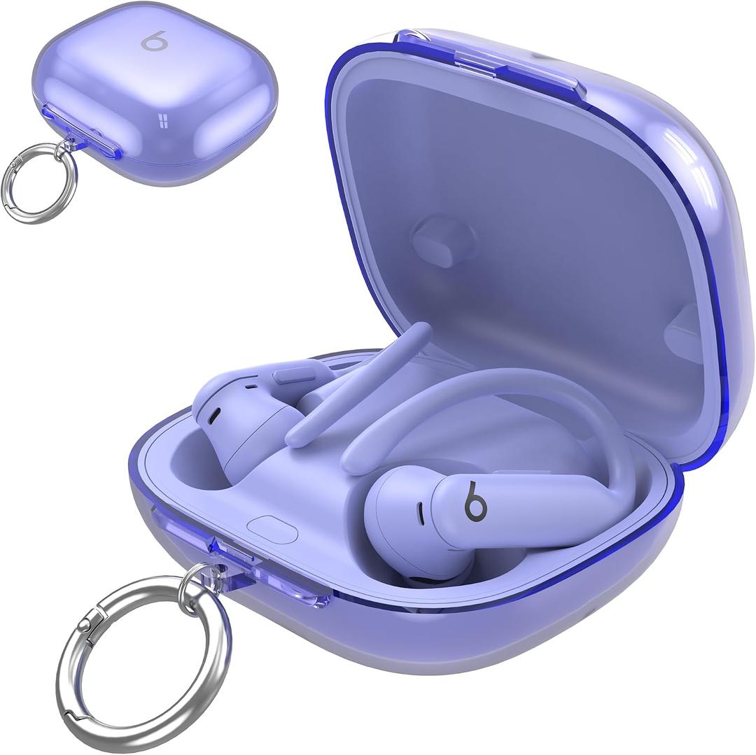 TPU Case for Beats Powerbeats Pro 2 with Keychain,Anti-Lost & Shockproof Protective Cover for Powerbeats Pro2 2025,Durability and Easy Access Headphone Accessories for Men/Women(Transparent Purple