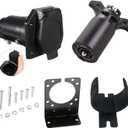 NEWSUN® Complete Set 7 Pin Trailer Plug & 7 Way Socket, Blade Connector, Heavy Duty Mounting Bracket Kits, Ultimate Towing for Truck, Trailer, RVs, Campers - Waterproof and Durable