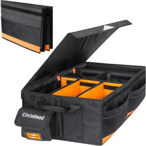 RV Storage and Organization, 81.4L Waterproof Collapsible Trunk Organizer for Suv DIY RV Storage Bag with Internal Compartments RV Storage Solutions for Camper Trailer Trunk (Orange)