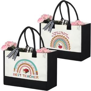 Panelee 2 Pcs Teacher Appreciation Gifts Teacher Canvas Tote Bag Thank You Gifts for Women Student End of Year Graduation
