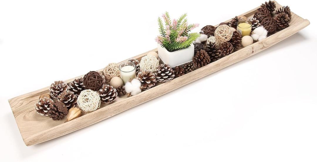Athaliah 39.5 Hand Carved Wooden Dough Bowl  Extra Long Rustic Wood Centerpiece for Dining Table, Farmhouse Bread Bowl for Kitchen, Entryway, or Living Room Decor