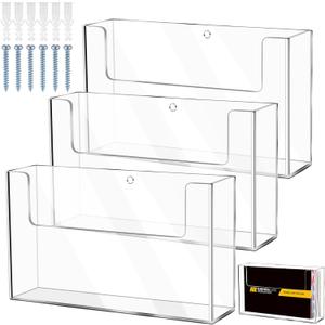 DoubleFill Post Card Holder Display Stand 6 x 4 Inch Wall Mount Index Clear Acrylic Organizer Small Brochure Hanging Pamphlet Holder for Flyer Magazine File Display(3 Pack)
