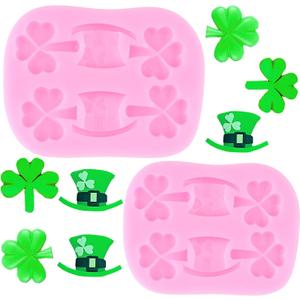 ZiXiang St. Patrick's Day Fondant Mold Shamrock Silicone Mold Irish Hat Molds Irish Baking Mold For Cake Decorating Cupcake Topper Candy Gum Paste Set Of 2