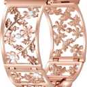 Floral Band Compatible with Apple Watch Jewelry Band 38mm 40mm 41mm 42mm iWatch Bands Series 11 10 9 8 7,Bling Crystal Bracelet Hollow Metal Strap,Dressy Women Wristband(38/40/41/42mm,Rose Gold)