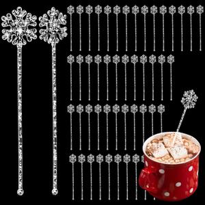 50 Pcs Snowflake Coffee Stirrers Christmas Stir Sticks Cocktail Drink Swizzle Sticks Plastic Swizzle Stick Reusable Drink Stirrers Coffee Drink Stirrers for Xmas Party Decor (Snowflake)