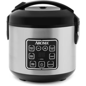 AROMA 8-Cup (Cooked) / 2 Qt. Digital Rice & Grain Multicooker, Durable Nonstick Inner Pot, Oatmeal, Steam, White & Brown Rice, Keep Warm