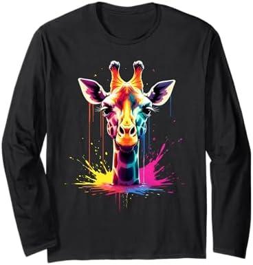 African animal art The colorful giraffe for funny giraffe Long Sleeve T-Shirt size L
