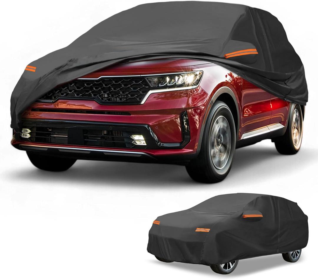 Car Cover Waterproof All Weather Sun Rain Protection Full Exterior Cover for Kia Sorento Black with Left Side Zippers