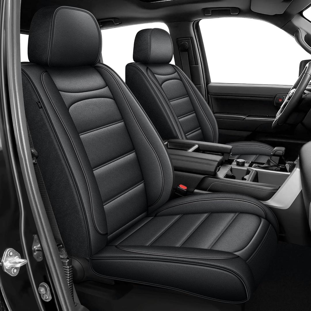 Seat Covers Fit for Toyota Tundra : 2022-2026 Crewmax Double Cab Faux Leather Truck Pickup Full Set Seat Covers (5 Seats, Blackline)