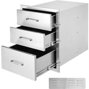 VEVOR 18x23 Inch Outdoor Kitchen Stainless Steel Triple Access BBQ Drawers with Chrome Handle, 18 x 23 x 23 Inch