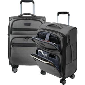 KROSER Softside Expandable Carry On Luggage with Front Business Pockets20 Inch Suitcases with Spinner Wheels & Built-in TSA Lock, Durable Suitcase Rolling Luggage with USB Port, Grey