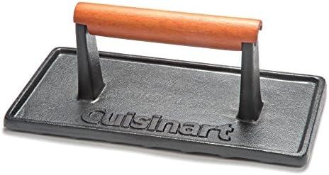 Cuisinart Cast Iron Grill Press with Wooden Handle, Heavy Duty Nonstick Rectangle Burger Press with Wood Handle, Perfect Grill Accessory for Steak, Bacon, Paninis and More