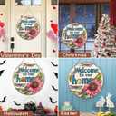 2 x Bimkole Interchangeable Seasonal Welcome Sign Front Door Decorations, Round Wood Wreath for Outdoor Farmhouse Porch - Perfect for New Home Housewarming Gift, Halloween Easter Christmas Home Decor