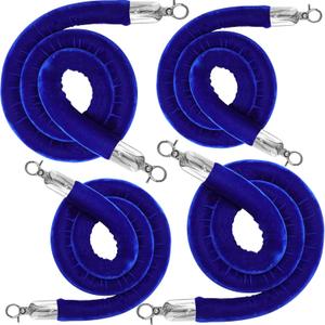 4PCS Blue Velvet Stanchion Rope 5 Ft Crowd Control Ropes Barrier with Silver Hooks for Party