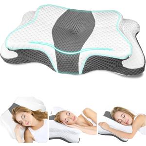 CHxxy Memory Foam Pillows, Cervical Pillow for Neck and Shoulder Pain Relief, Ergonomic Contour Bed Pillow, Soft for Side Sleep Stomach Sleeping and Back Sleeper-Queen Size&Grey