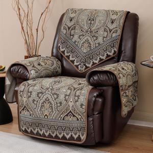 LUFEIJIASHI Recliner Chair Covers Non Slip Waterproof Large Recliner Covers for Leather Recliner,Electric Reclining Chair Covers for Living Room Dog Sofa Recliner Cover (FLKF-Brown)