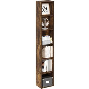 Furinno LUDER Book Shelf, 6-Tier Tall Modern Bookshelf, Bookcase with Open Shelves, 9.3 x 12 x 71, for Living Room, Bedroom, Home Office, Amber Pine, 6-Tier, 12.1-Inch Width