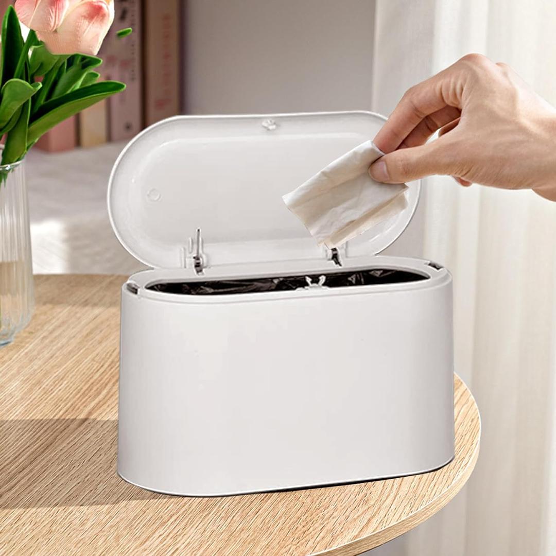 LTWQLing Mini Trash Can with Lid - Removable Small Garbage Can, Tiny Plastic Trash Bin, Pop Up Countertop Wastebasket, Counter Garbage Lint Bin for Bathroom,Office,Kitchen,Desk,Coffee Table(White)